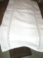 Beautiful elegant snow-white huge woven tablecloth runner with lace on both sides