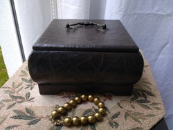 Antiqued brown wood, coated jewelry box, lined with velvet