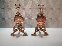 Múlt század elején készült, art deco réz tűzikutya pár, kandalló vas.