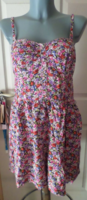 Short women's strappy dress with pink flowers and small flowers, 38 pearls