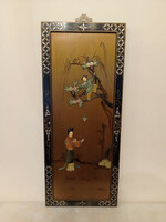 Antique Chinese relief inlaid painted life picture black lacquer furniture wall picture China Asia 1 4366