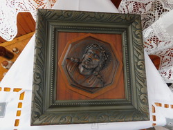Wood carving, beautiful frame of Christ's head with a wreath of thorns, beautiful, flawless