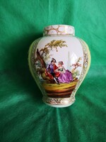 Beautiful, hand-painted Rococo vase with paintings, antique Dresden, 1843-1883.