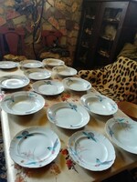 Blue-pink porcelain tableware with birds