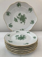 Thun porcelán zöld mintás süteményes készlet