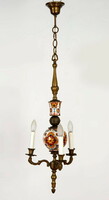 Three-arm chandelier with painted ceramic insert