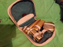 Old traveling leather gilded toilet / toilet set as shown in the pictures