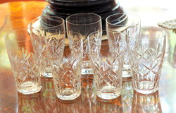 Seven polished wine glasses