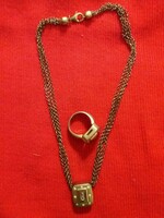 Italian modern style silver tested marked necklace + pendant + signet ring as shown in the pictures