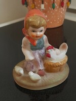 Ceramic little girl figurine with hen and chicks