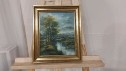 (K) beautiful landscape painting with signature 27x32 cm frame
