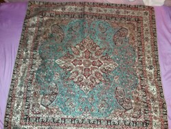 Beautiful oriental silver fiber woven / silk sitting, possibly prayer rug 96 x 96 cm according to the pictures
