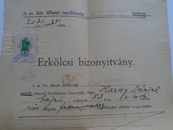 ZA447.26 Hardy Dániel  BAJA - Erkölcsi bizonyítvány -M. kir. állami rendőrség VI.ker 1935 Budapest