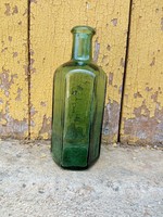 Régi, gyógyszertári, külsőleg feliratú, zöld üveg, 150 ml-es