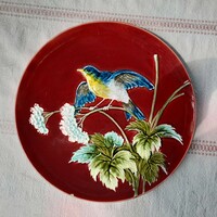 Schütz blansko (1870 -1900) decorative majolica wall bowl with birds, diameter 27.5 cm