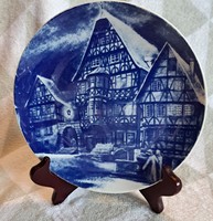Kék porcelán tányér, falitányér 2. (M3813)