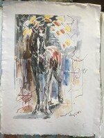 Kőnig Róbert (1951-2014): Ló -  Művésznyomat, merített papírra, 2./100 példány