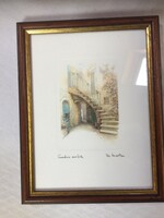 Italian courtyard interior, printed on art paper, in color, labeled, in a beautiful glazed frame a26