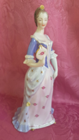 Hollóháza, baroque, lady holding a mirror, first-class, marked, numbered porcelain statue