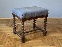 Antique twisted leg colonial / pewter pouf chair seat