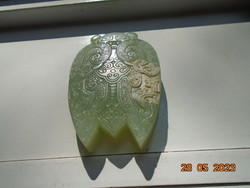 Chinese jade carved double dragon statue, talisman, amulet