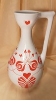 1 Ft-ról! Zsolnay tulipános/szivecskés füles kancsó/váza, több mázhiány és festéklepattanás pötty!