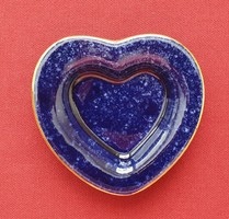 Kobalt kék kézzel festett szív alakú német porcelán tálka dísz tányér