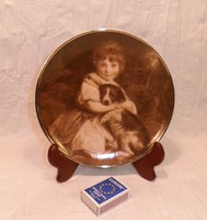 Kislány kutyával, porcelán dísztányér