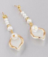 White earrings with leaves decorated with golden edges