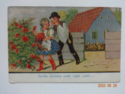 Régi grafikus képeslap: Szőke kislány csitt, csitt, csitt..