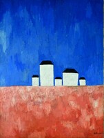 Kazimir Malevich: landscape with five houses, abstract painting reproduction, canvas print, also on blinds