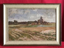 Béla Balla (1882 - 1965): landscape with a church