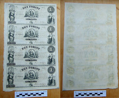 Kossuth bankó 1 forint 1852 Philadelphiai nyomat UNC ritka bankjegy vágatlan ívben A,B,C,D sor