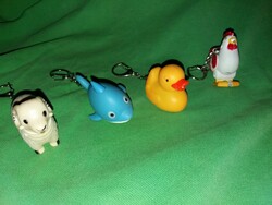 Retro quality key chains with animal figures, 4 in one, in good condition as shown in the pictures