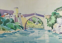 1972 Hungarian painter: Bridge in Mostar