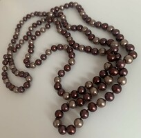 Extra hosszú bronzos ezüstös gömbökből gyöngysor nyaklánc gyöngy