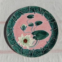 Schütz blansko (1870 -1900) water lily wall majolica decorative bowl, 33 cm diameter