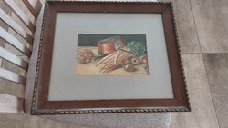 (K) old still life painting with frame 41x31 cm. The frame is faulty.