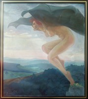 Repülő szárnyas nő alak olaj, vászon festmény
