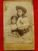 Cc. 1900 Antique hard board sepia photo portrait of little girls Gutkais József Koritnica according to the pictures