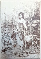 Árpád József Koppay (1859-1927): girl with a goat - copperplate copy