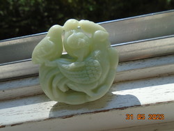 Chinese carved jade talisman, amulet,rooster with 3 chicks