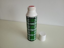 Old retro large size 0.9 liter thermos with glass insert, checkered pattern, mid century