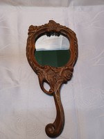 Wood carved hand mirror