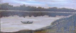 Tájkép csónakkal - oéaj festmény