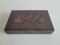 Retro applied art lignifer copper gallery box mid century red copper gift box jasper stone inlay