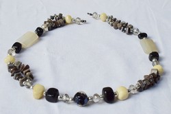 Old necklace retro jewelry 53 cm mineral, semi-precious stone, jewelry with metal beads