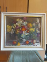 Láta László (1938, Nagyvárad): "Hulló virágok", festmény, olaj, farost, 50×60 cm + gyönyörű keret