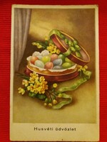 Antik 1920.Húsvéti üdvözlet . Magyar Népköztársaság színes rajz szép állapotban a képek szerint