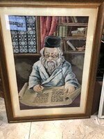 Rabbi portré, XIX. századi gobelin, 85 x 49 cm-es nagyságú.